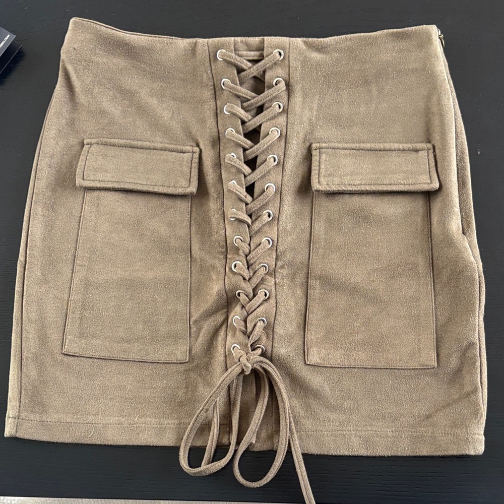 Lace-Up Suede Mini Skirt in Army Green